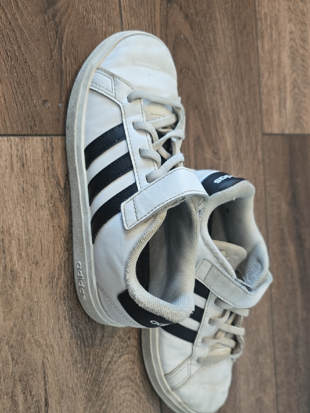 adidas Kids White and Black Velcro & Lace Sneakers